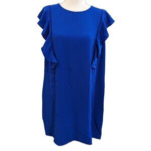Elegant Royal Blue Ruffle Sleeve Dress With Delicate Ladder Trim